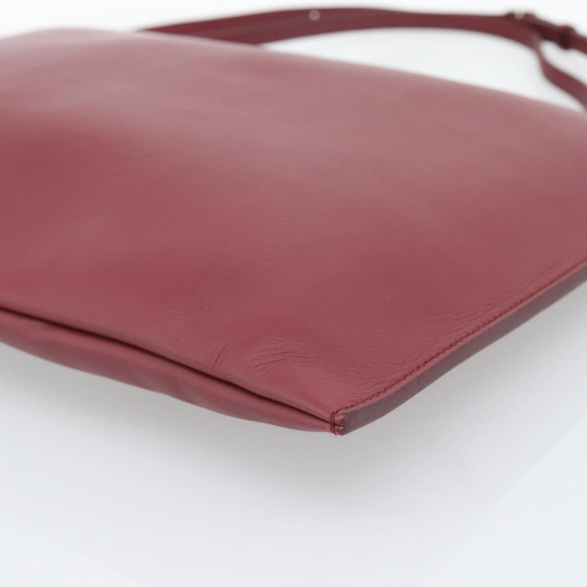 CELINE Shoulder Bag Leather Bordeaux Silver Auth 192759A
