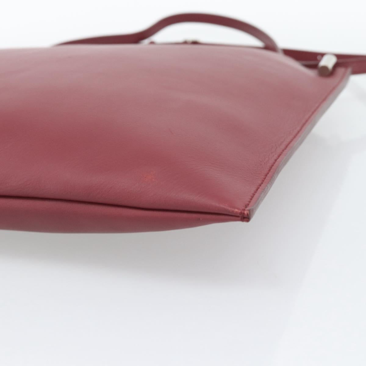 CELINE Shoulder Bag Leather Bordeaux Silver Auth 192759A