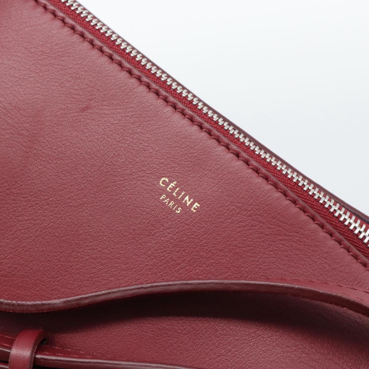 CELINE Shoulder Bag Leather Bordeaux Silver Auth 192759A