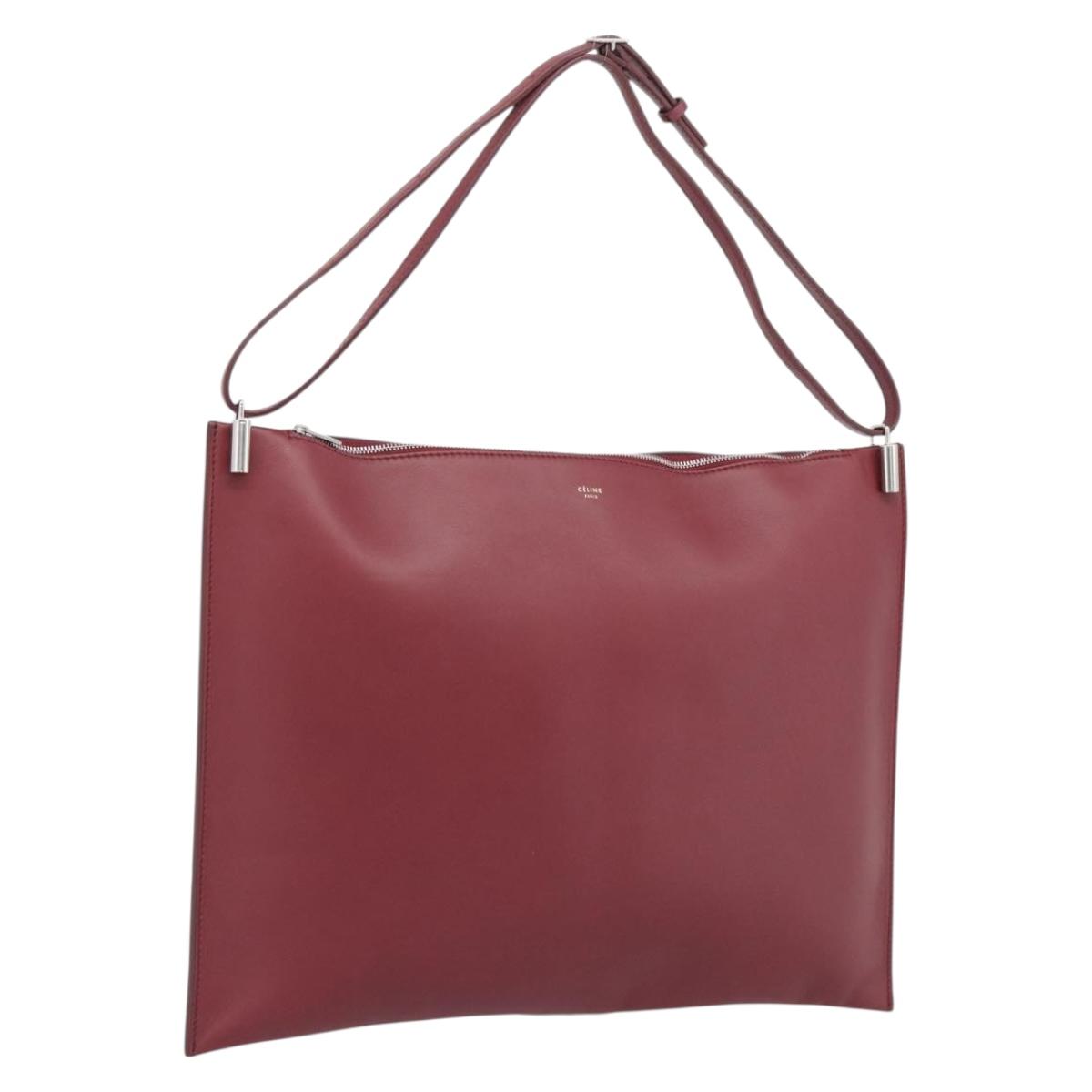CELINE Shoulder Bag Leather Bordeaux Silver Auth 192759A