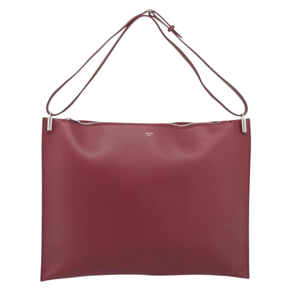 CELINE Shoulder Bag Leather Bordeaux Silver Auth 192759A