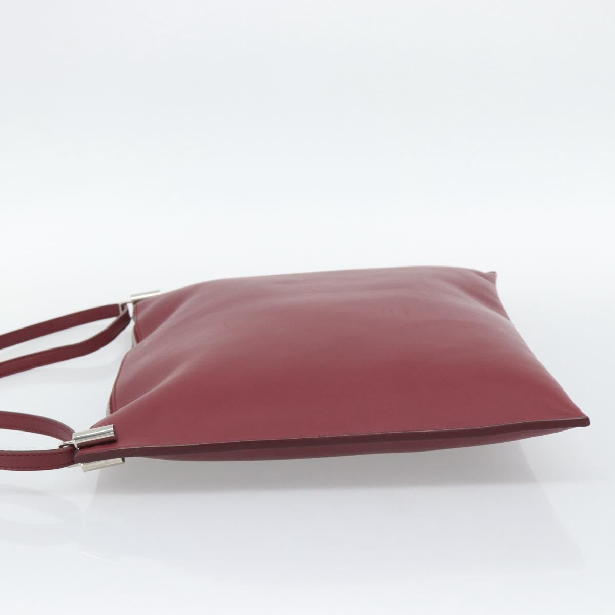 CELINE Shoulder Bag Leather Bordeaux Silver Auth 192759A
