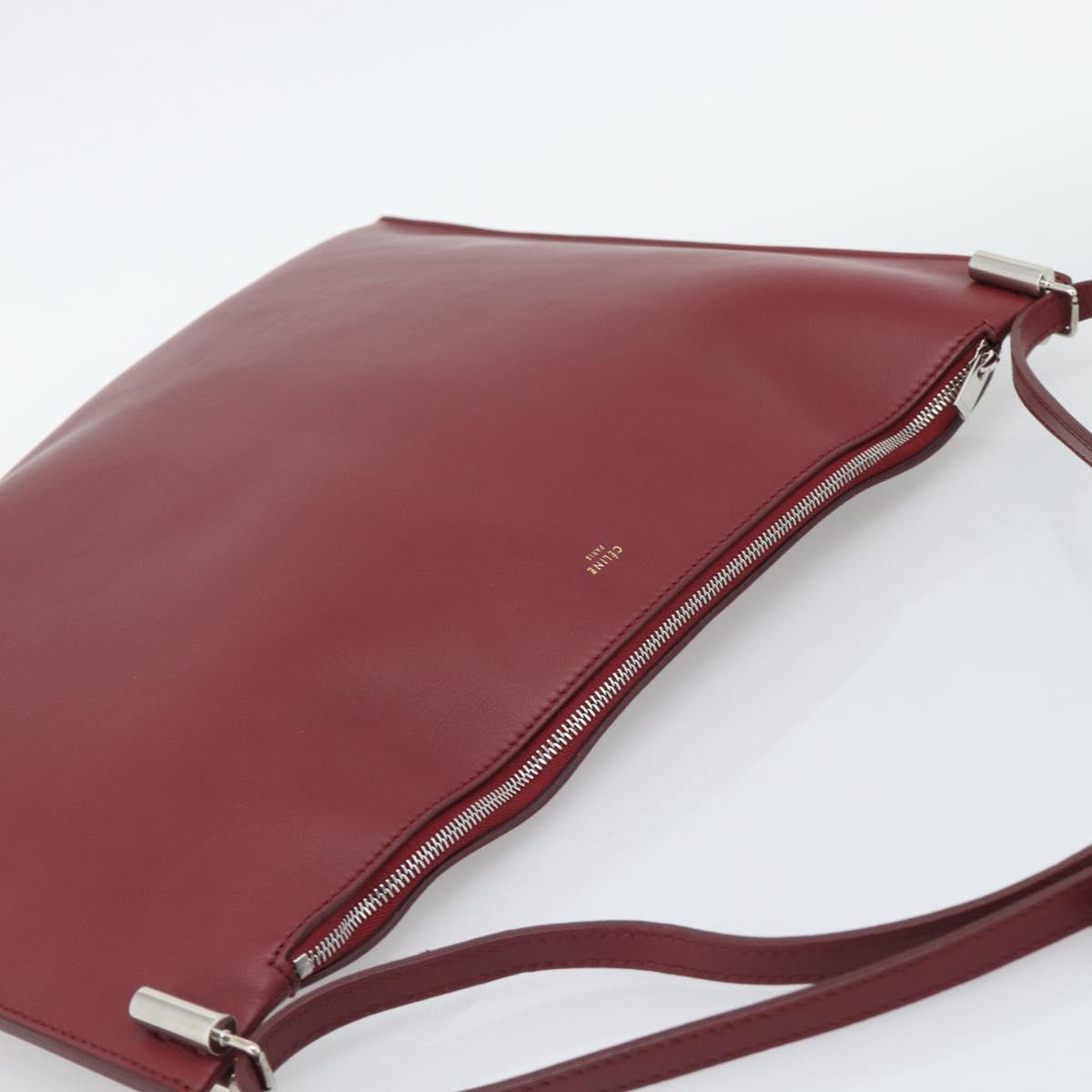 CELINE Shoulder Bag Leather Bordeaux Silver Auth 192759A