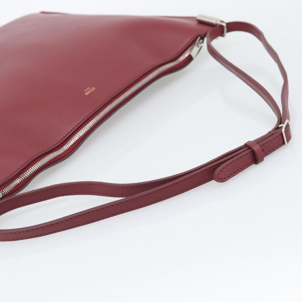 CELINE Shoulder Bag Leather Bordeaux Silver Auth 192759A