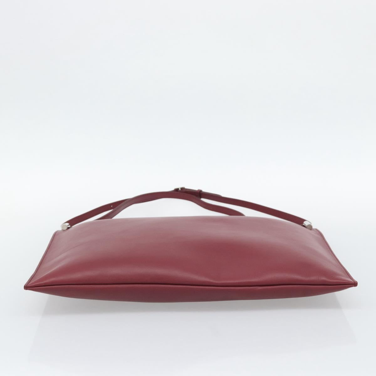 CELINE Shoulder Bag Leather Bordeaux Silver Auth 192759A
