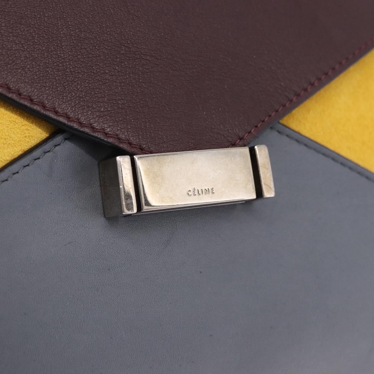 CELINE Shoulder Bag Leather Bordeaux Silver Auth 192760A