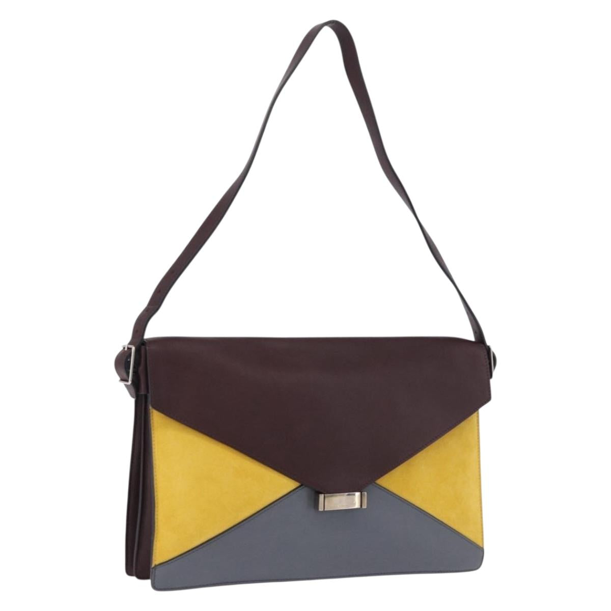 CELINE Shoulder Bag Leather Bordeaux Silver Auth 192760A