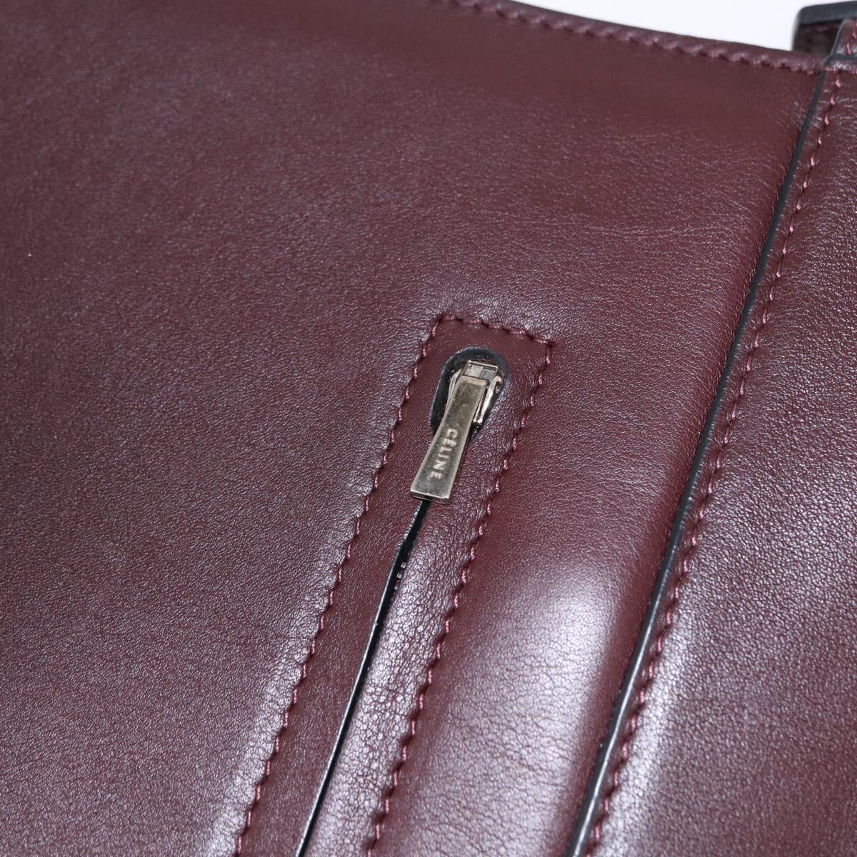 CELINE Shoulder Bag Leather Bordeaux Silver Auth 192760A