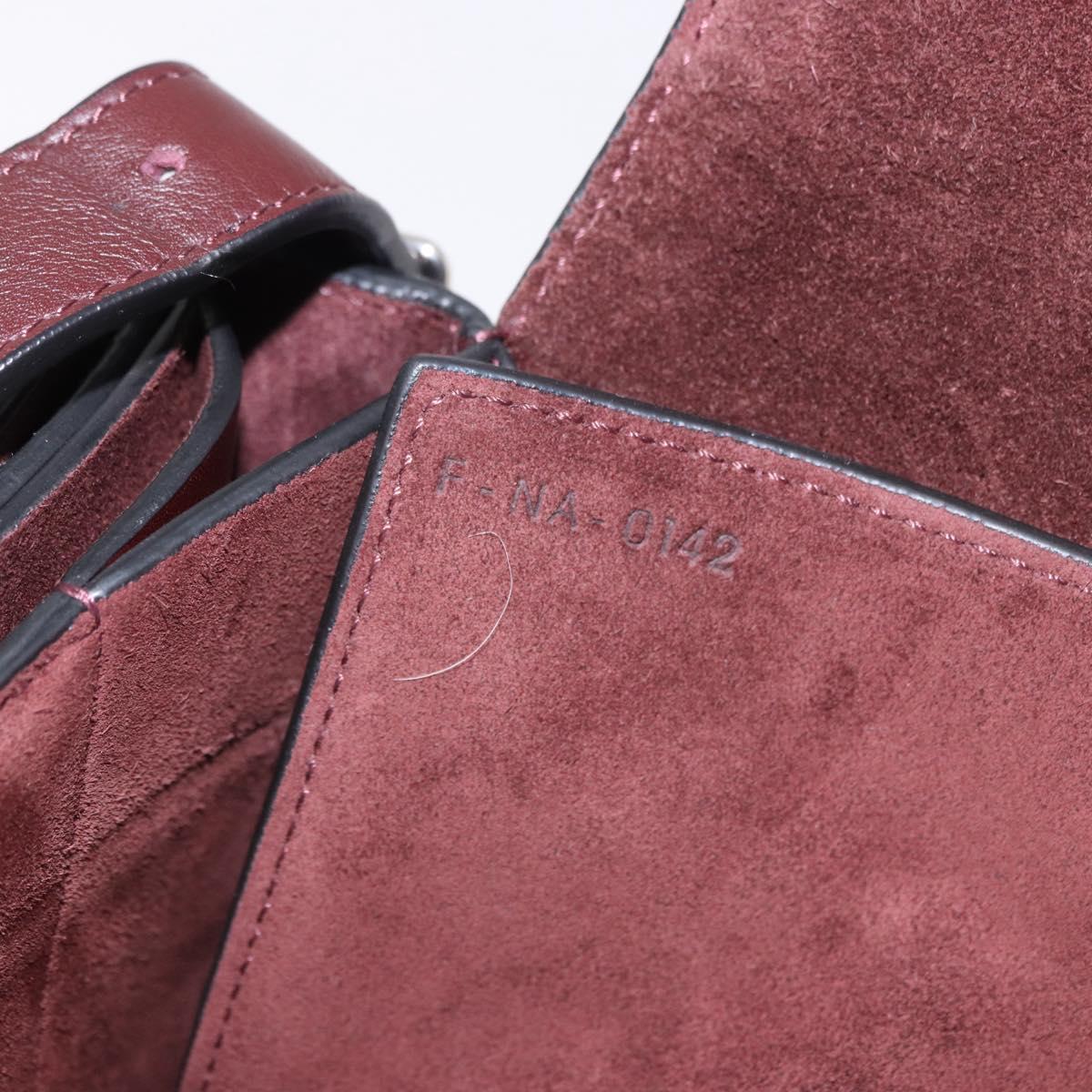 CELINE Shoulder Bag Leather Bordeaux Silver Auth 192760A