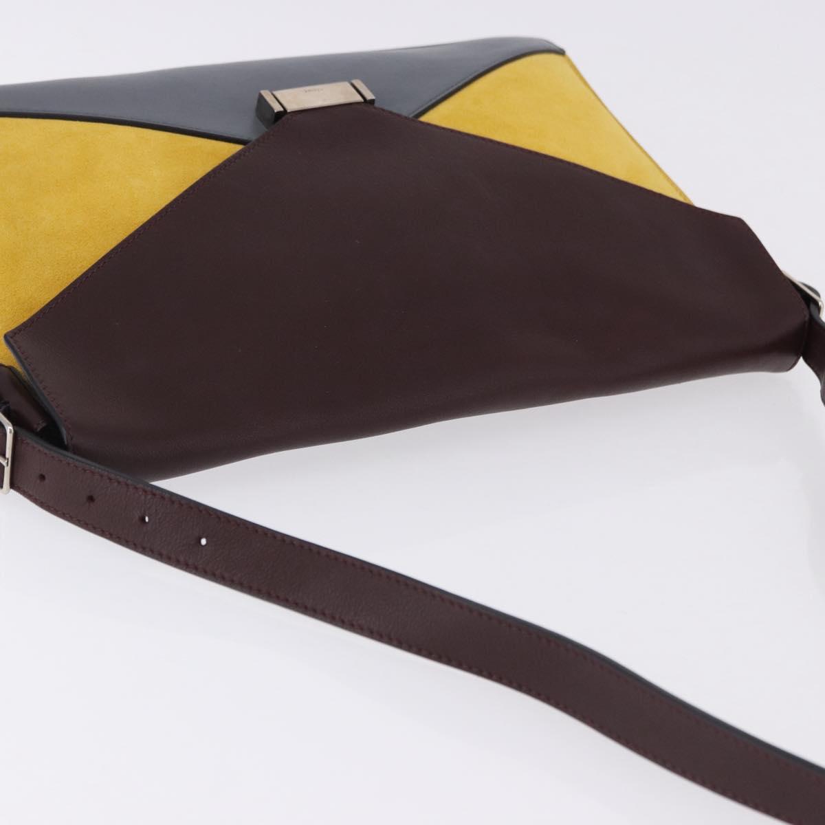 CELINE Shoulder Bag Leather Bordeaux Silver Auth 192760A