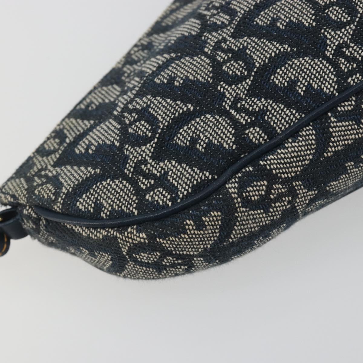 Christian Dior Trotter Canvas Saddle Pouch Navy Gold Auth 192762V