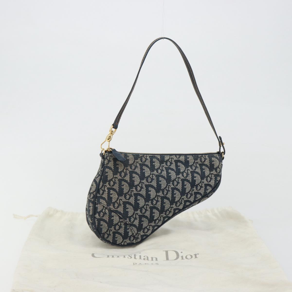 Christian Dior Trotter Canvas Saddle Pouch Navy Gold Auth 192762V