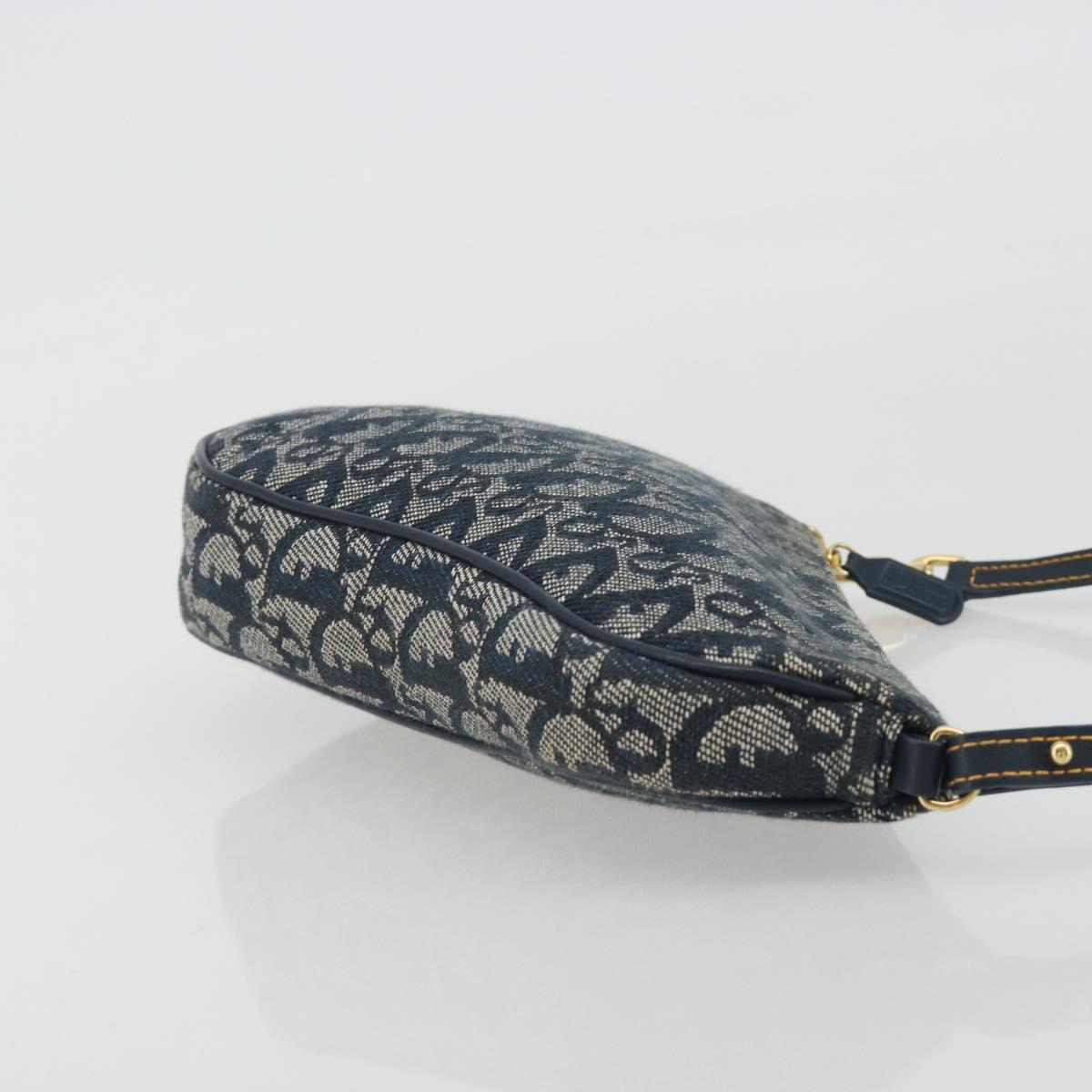 Christian Dior Trotter Canvas Saddle Pouch Navy Gold Auth 192762V