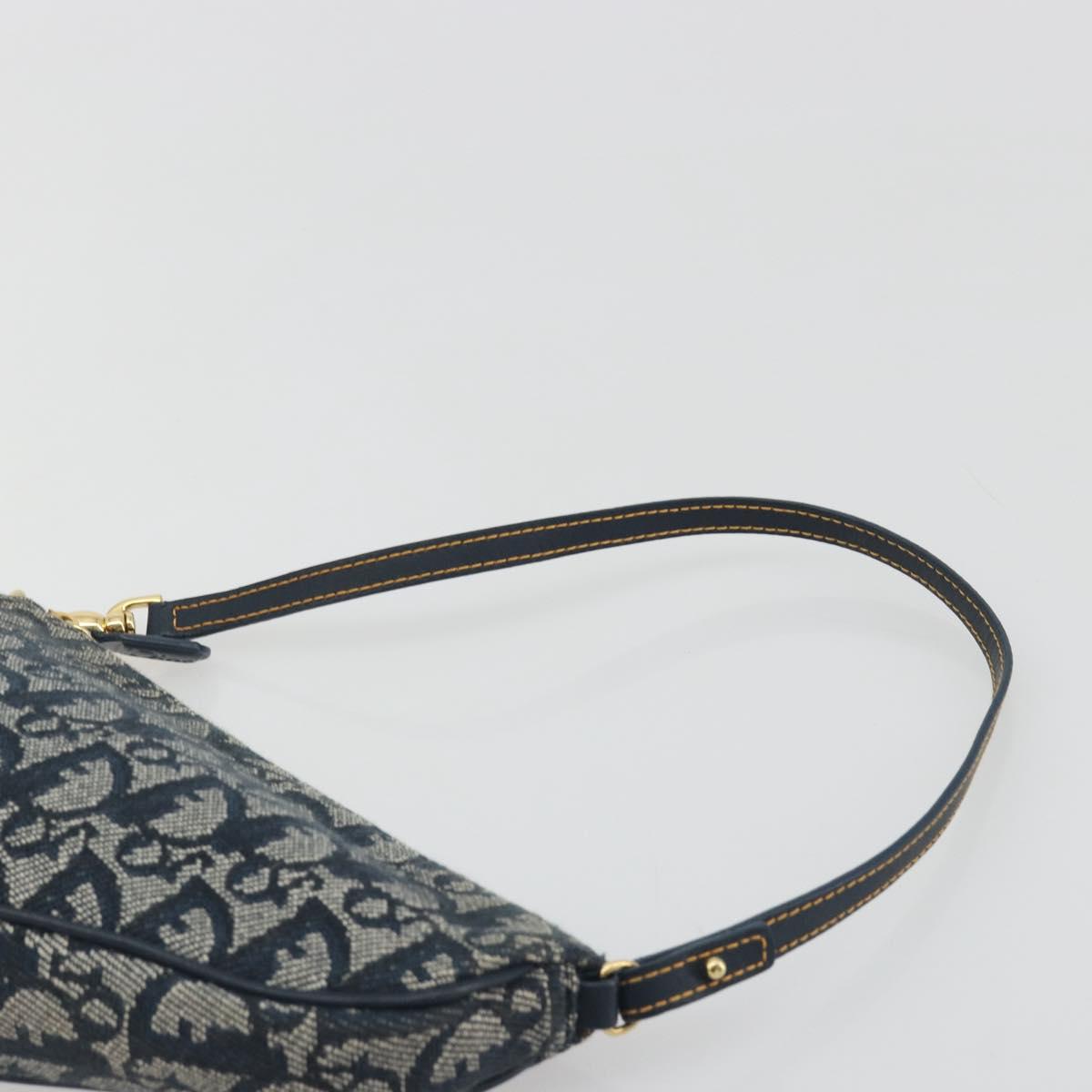 Christian Dior Trotter Canvas Saddle Pouch Navy Gold Auth 192762V