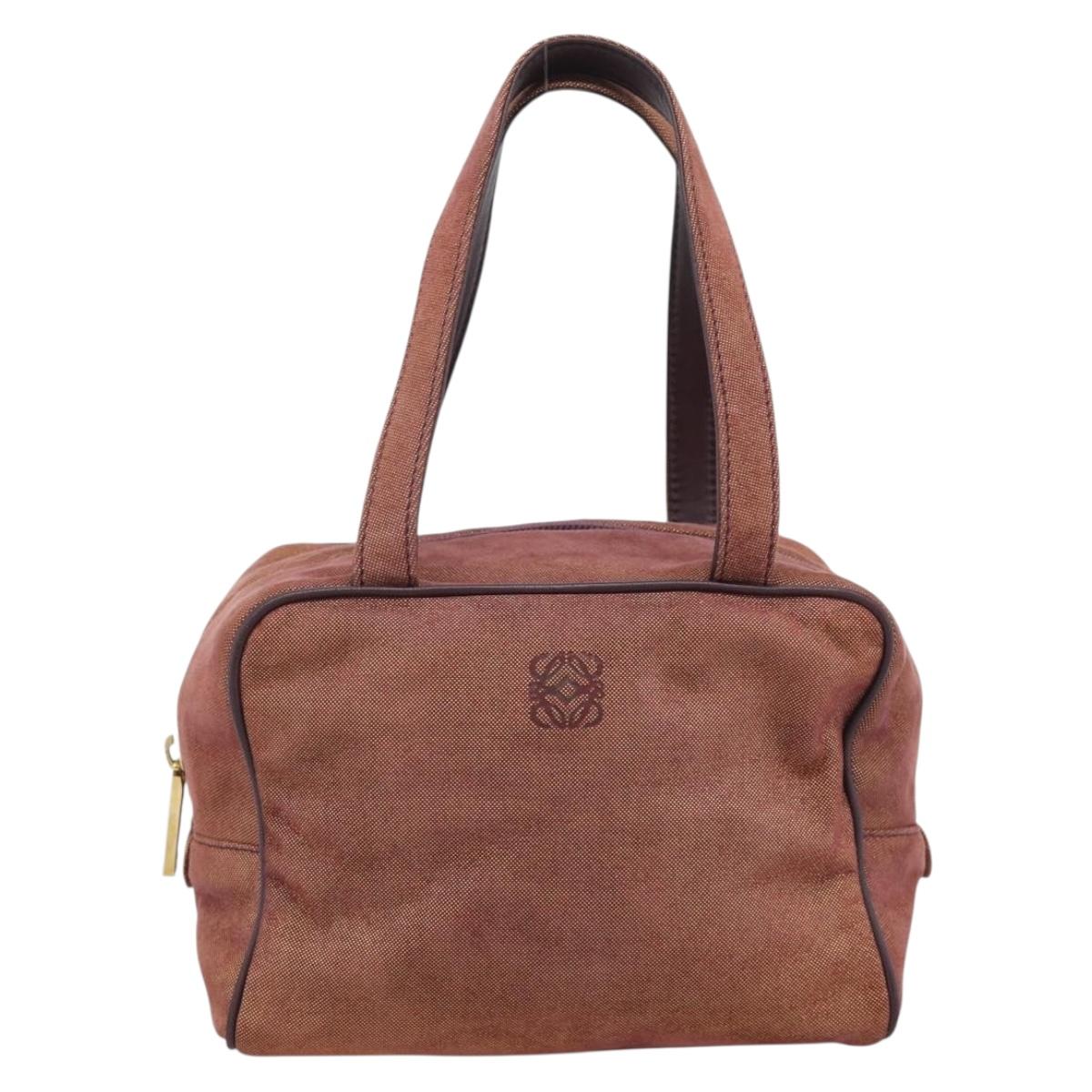 LOEWE Hand Bag Canvas Purple Gold Tone Auth 192763A