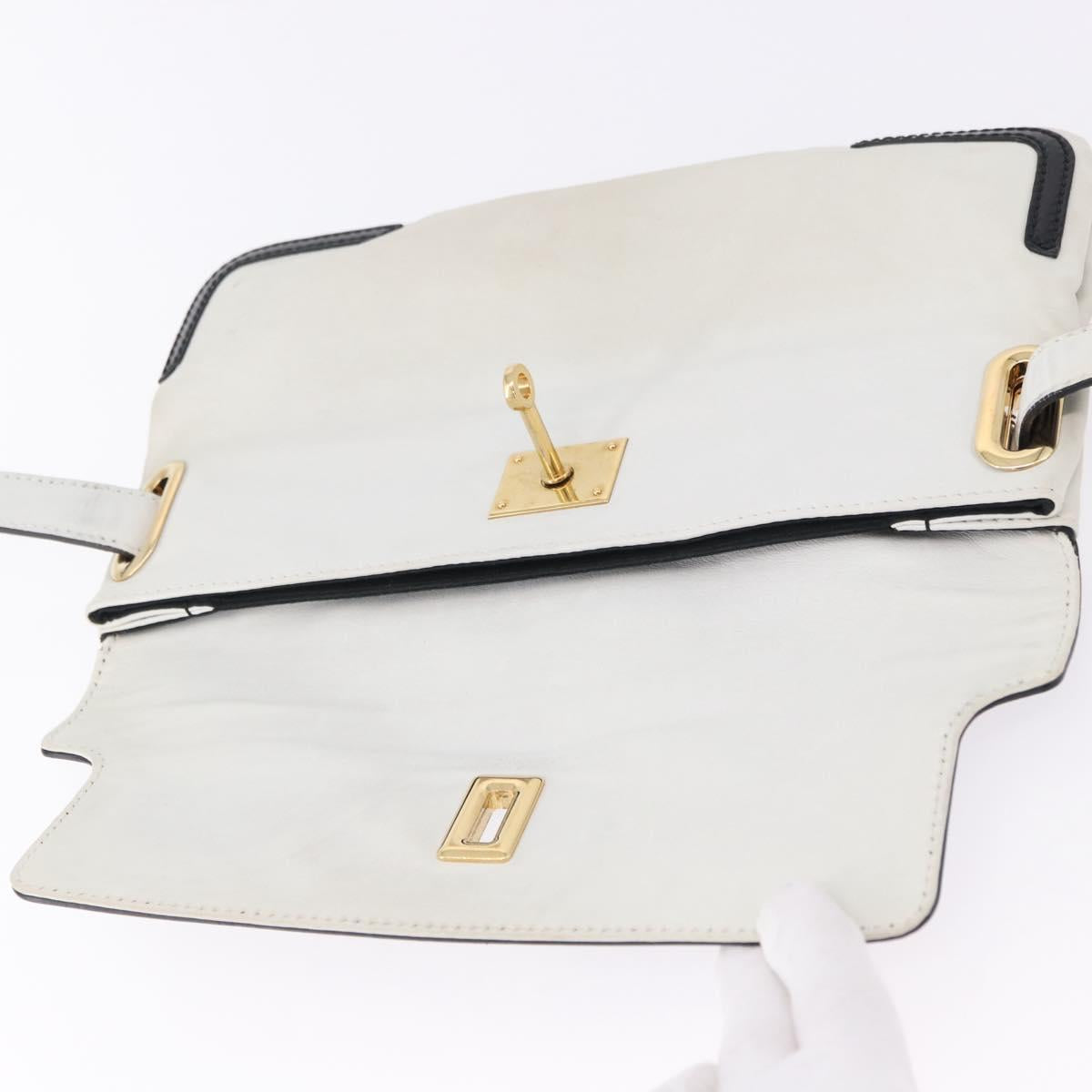 BALENCIAGA Clutch Bag Leather White Gold Tone 411542 Auth 192764