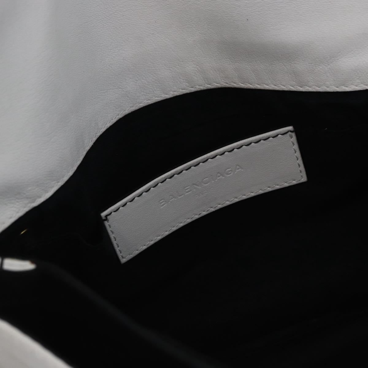 BALENCIAGA Clutch Bag Leather White Gold Tone 411542 Auth 192764