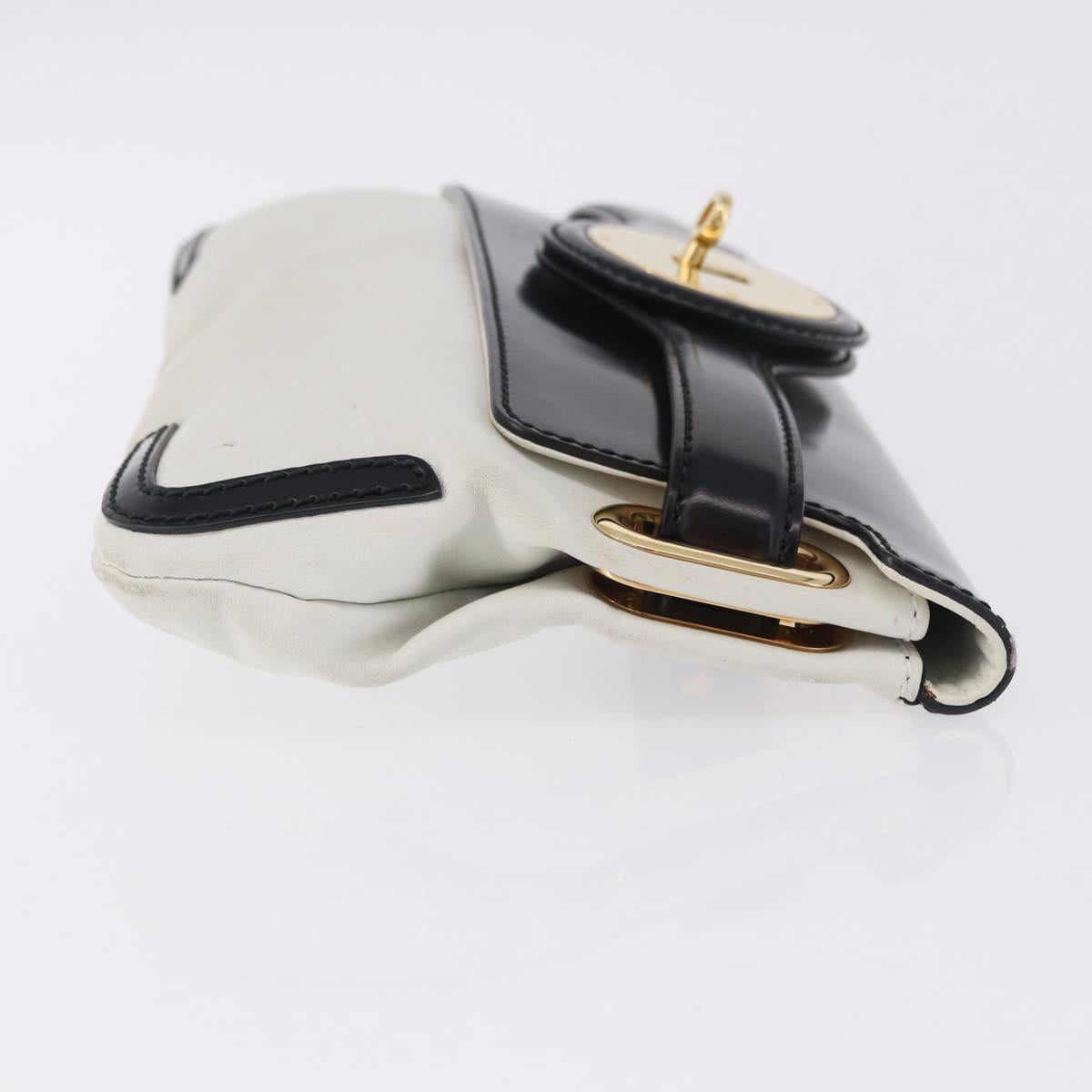 BALENCIAGA Clutch Bag Leather White Gold Tone 411542 Auth 192764