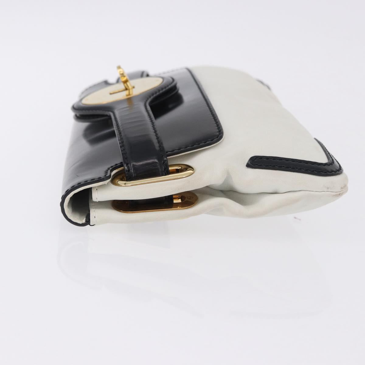 BALENCIAGA Clutch Bag Leather White Gold Tone 411542 Auth 192764