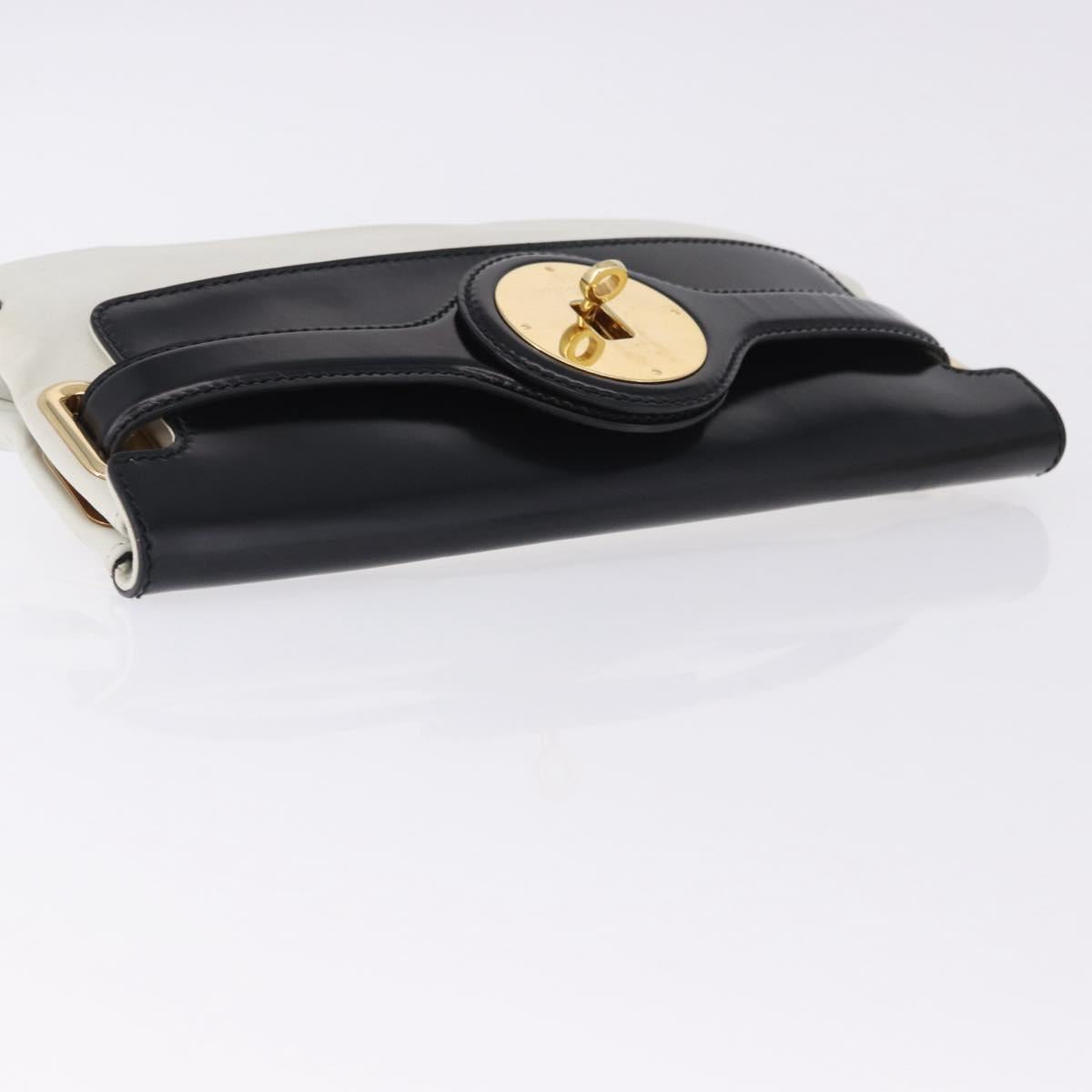 BALENCIAGA Clutch Bag Leather White Gold Tone 411542 Auth 192764