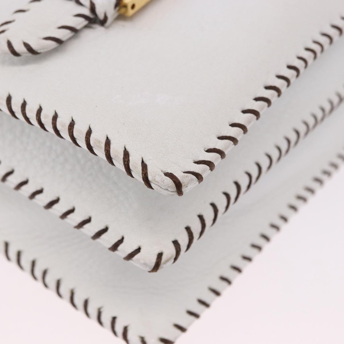 FENDI Shoulder Bag Leather White Gold Tone Auth 192766V