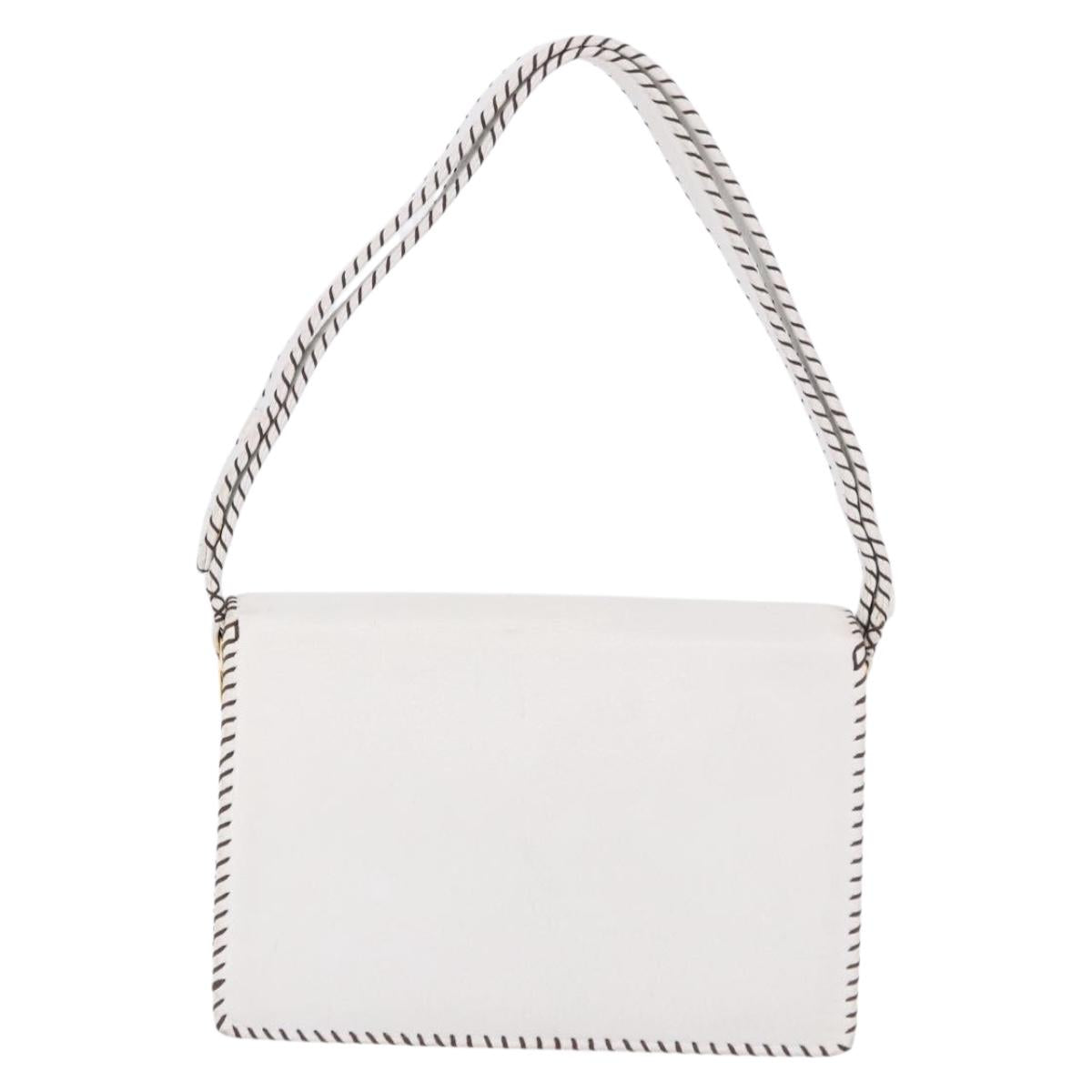 FENDI Shoulder Bag Leather White Gold Tone Auth 192766V