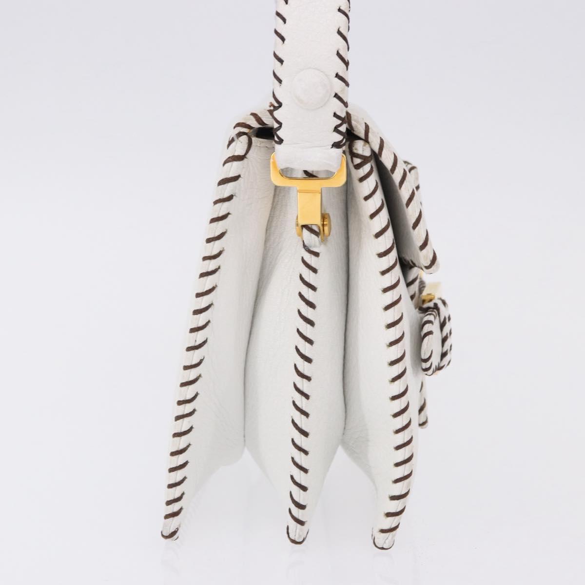 FENDI Shoulder Bag Leather White Gold Tone Auth 192766V
