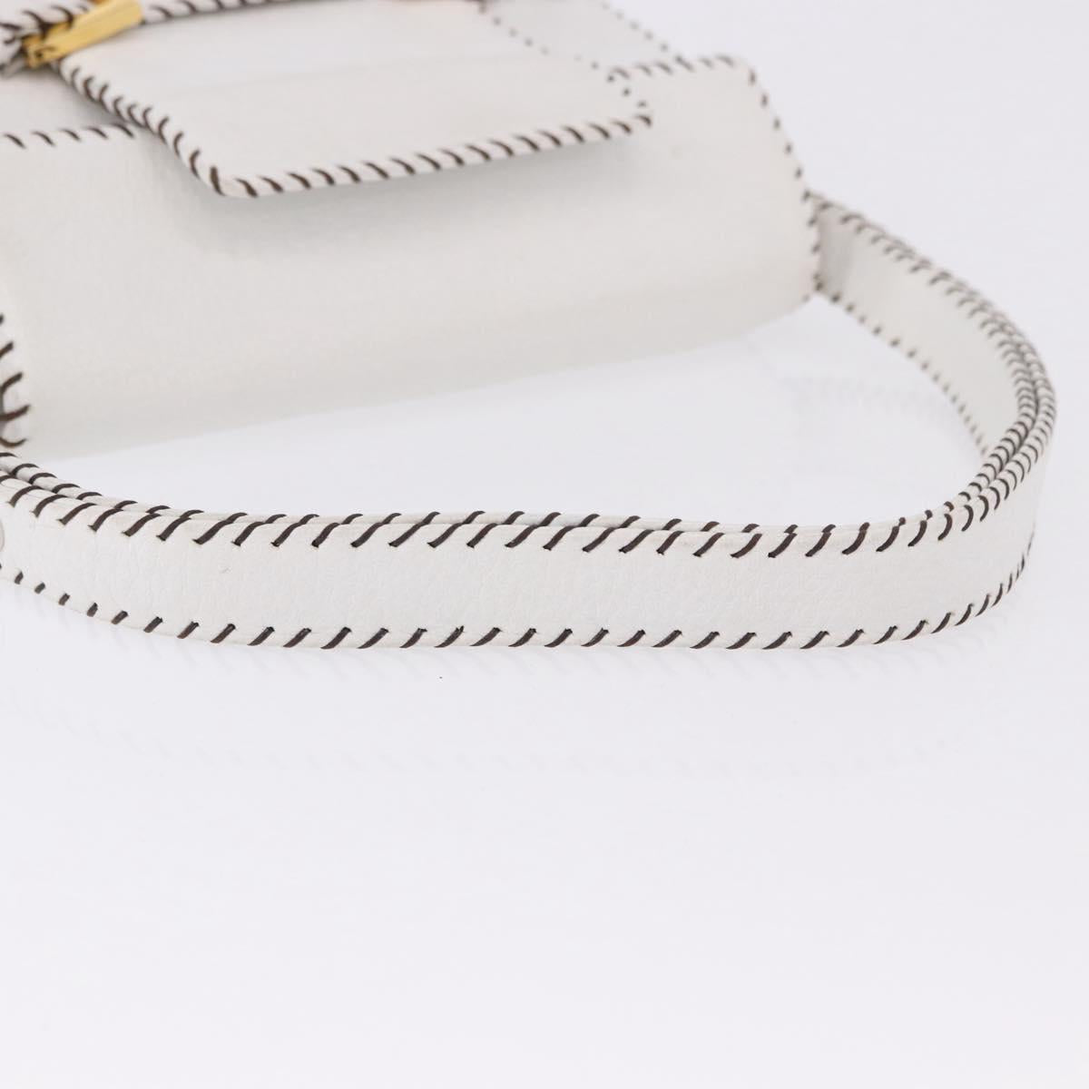 FENDI Shoulder Bag Leather White Gold Tone Auth 192766V