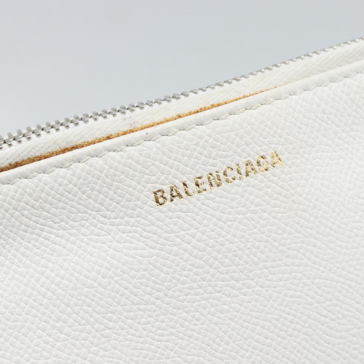 BALENCIAGA Clutch Bag Leather White Silver 529313 Auth 192768