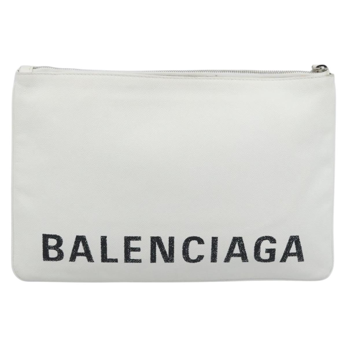 BALENCIAGA Clutch Bag Leather White Silver 529313 Auth 192768