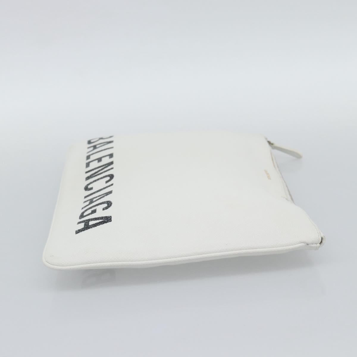 BALENCIAGA Clutch Bag Leather White Silver 529313 Auth 192768