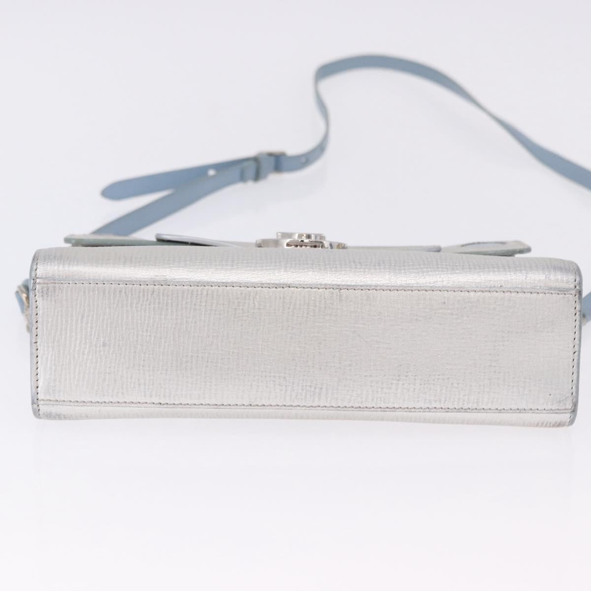 Christian Dior Hand Bag Leather 2way Silver Blue Auth 192769
