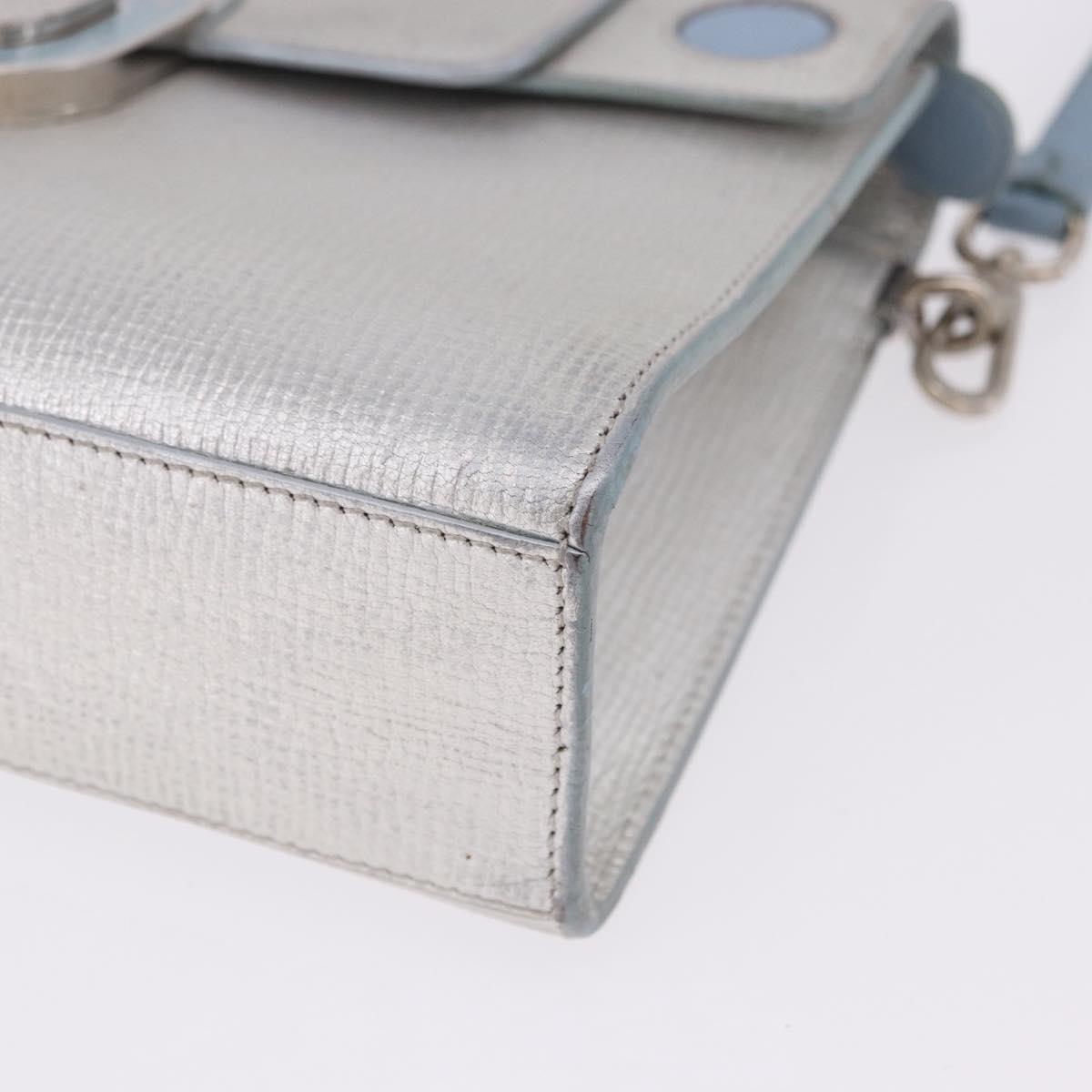 Christian Dior Hand Bag Leather 2way Silver Blue Auth 192769