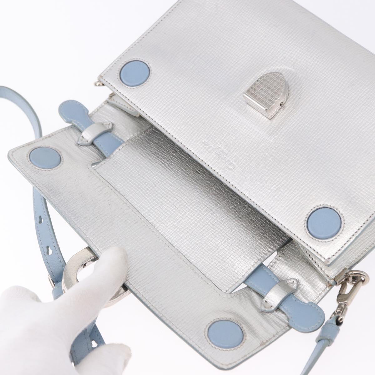 Christian Dior Hand Bag Leather 2way Silver Blue Auth 192769
