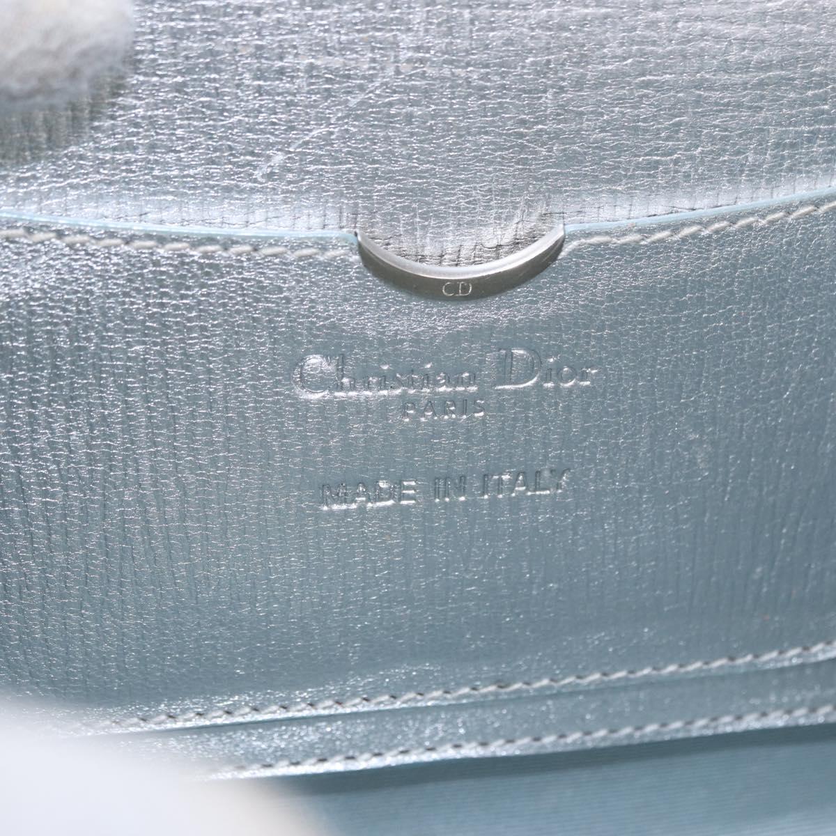 Christian Dior Hand Bag Leather 2way Silver Blue Auth 192769