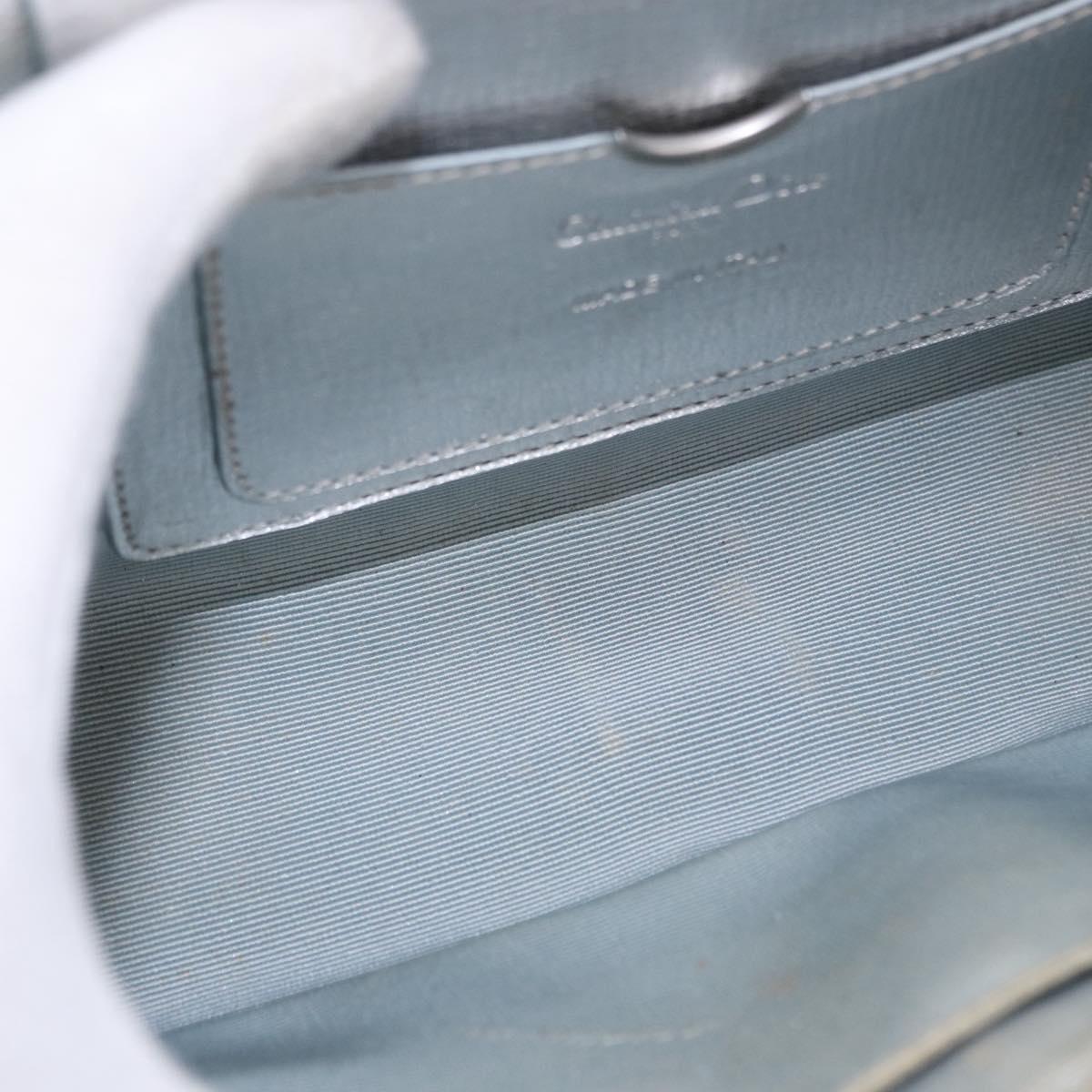 Christian Dior Hand Bag Leather 2way Silver Blue Auth 192769