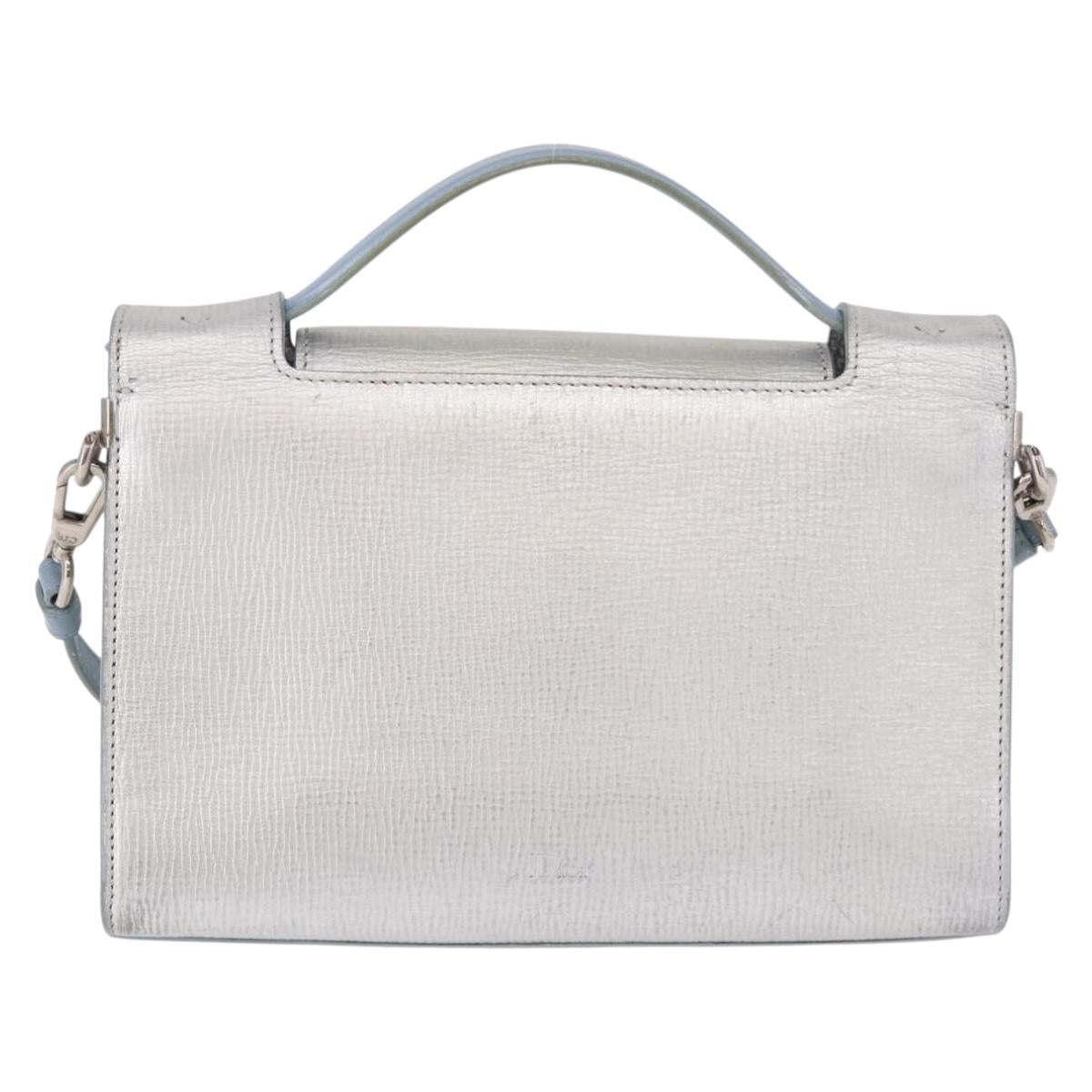 Christian Dior Hand Bag Leather 2way Silver Blue Auth 192769