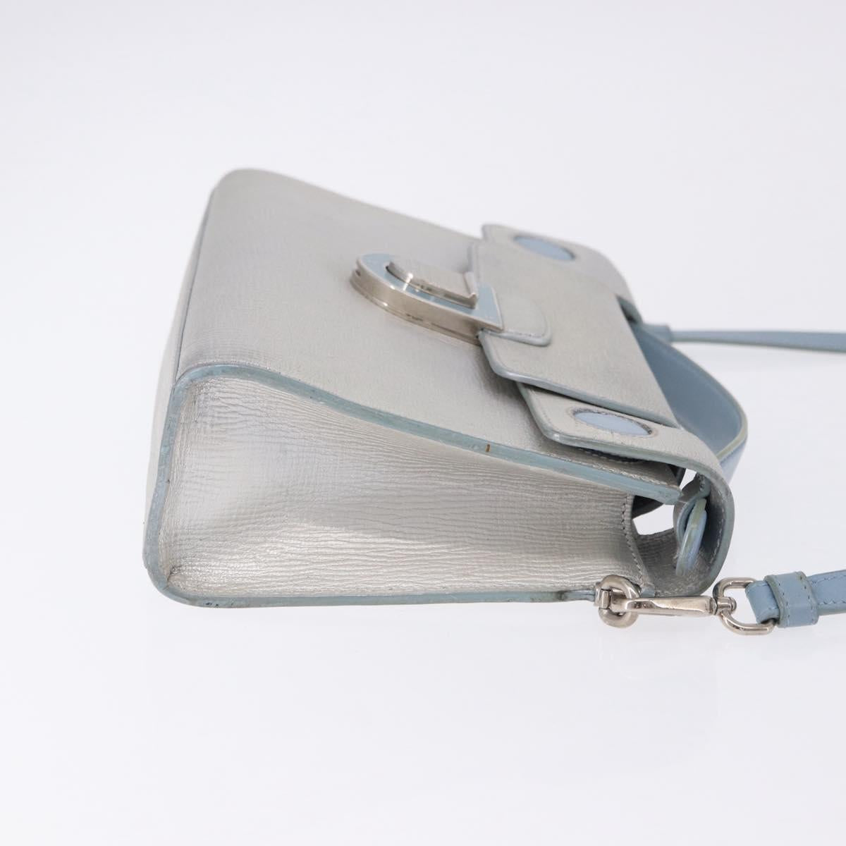 Christian Dior Hand Bag Leather 2way Silver Blue Auth 192769