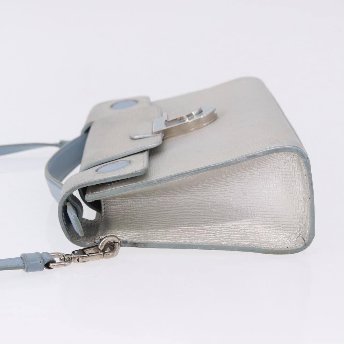 Christian Dior Hand Bag Leather 2way Silver Blue Auth 192769