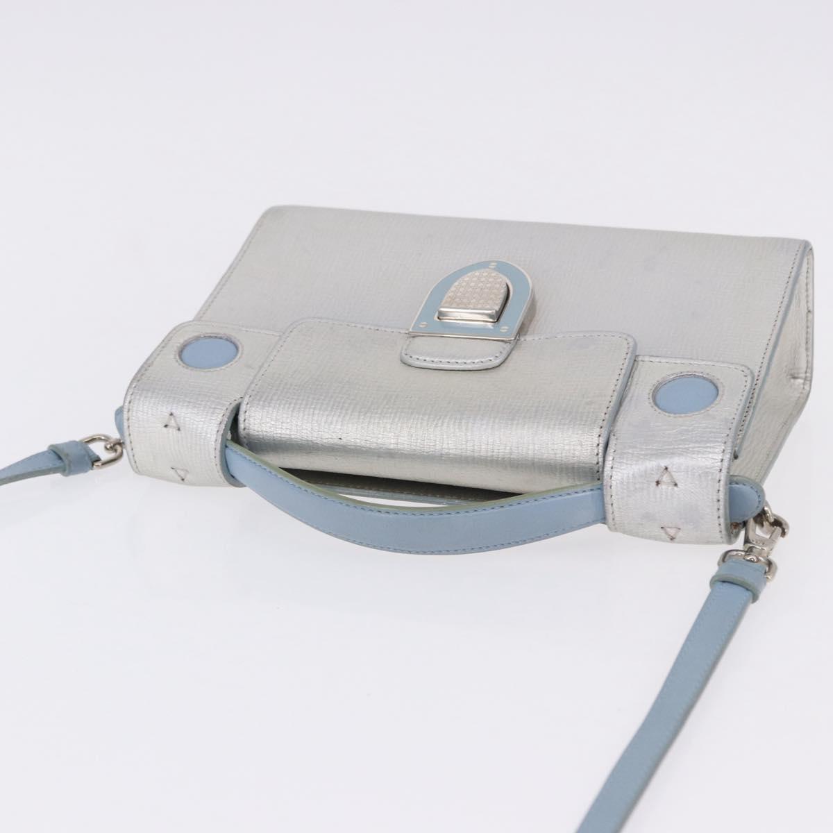 Christian Dior Hand Bag Leather 2way Silver Blue Auth 192769