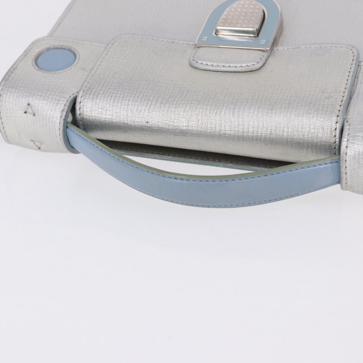 Christian Dior Hand Bag Leather 2way Silver Blue Auth 192769