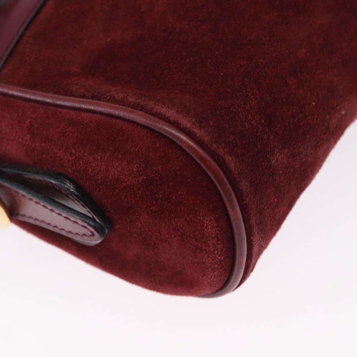 GUCCI Shoulder Bag Suede Bordeaux Gold Tone Auth 192771