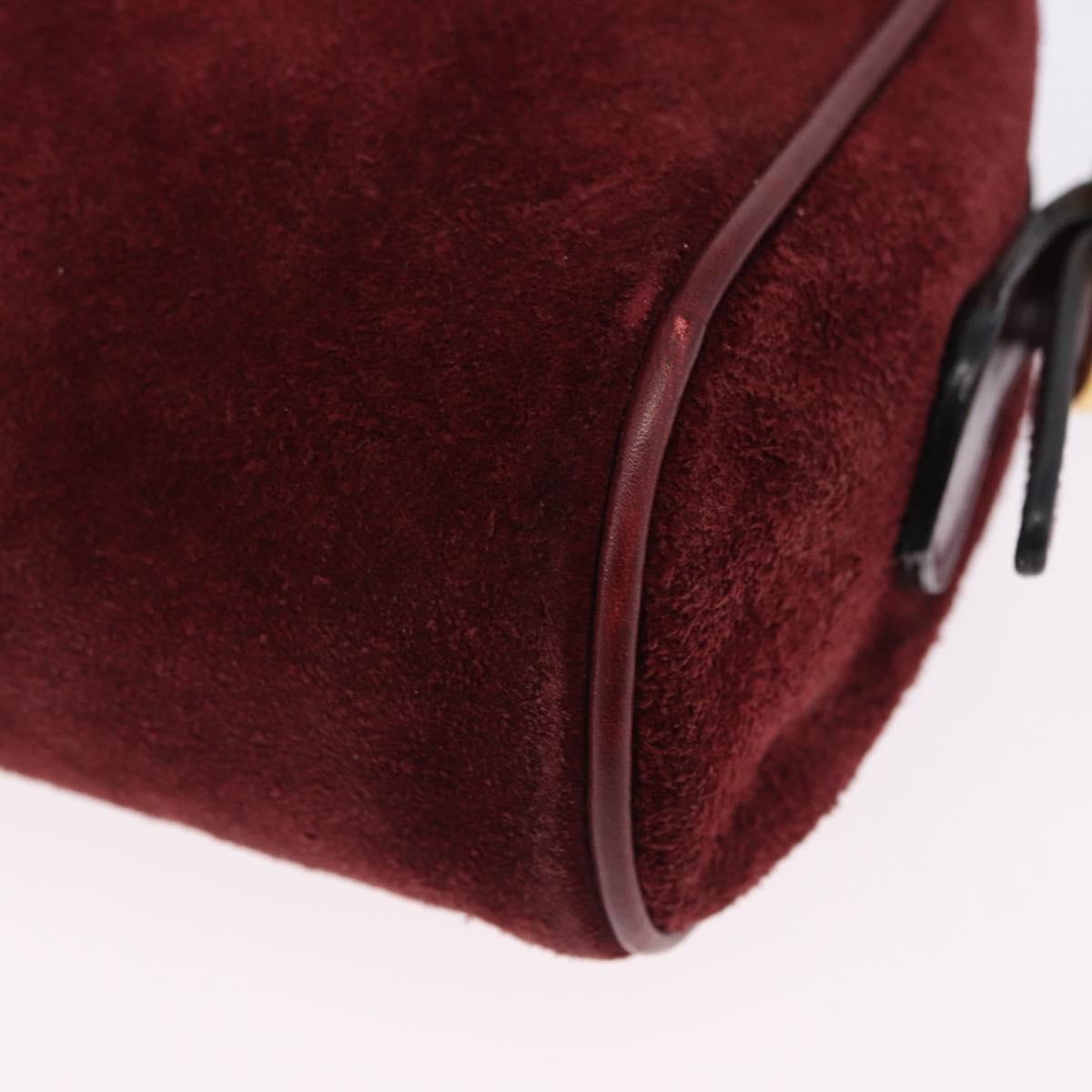 GUCCI Shoulder Bag Suede Bordeaux Gold Tone Auth 192771