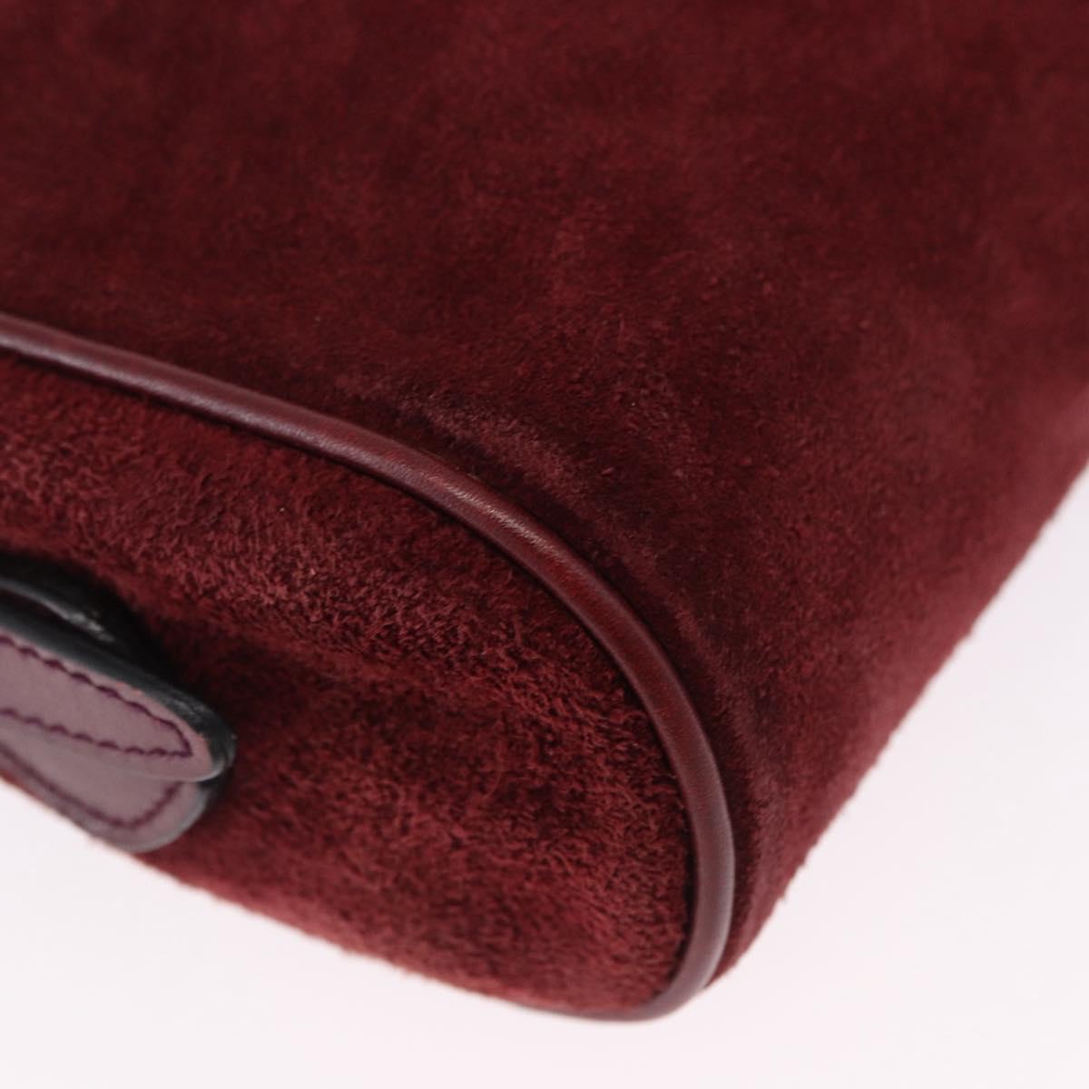 GUCCI Shoulder Bag Suede Bordeaux Gold Tone Auth 192771