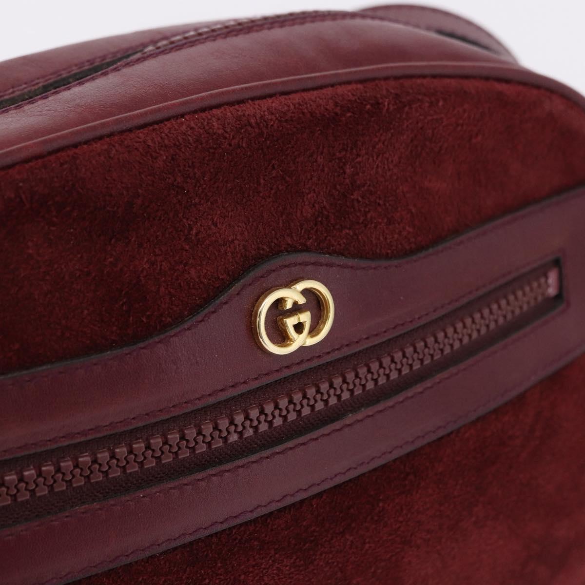 GUCCI Shoulder Bag Suede Bordeaux Gold Tone Auth 192771