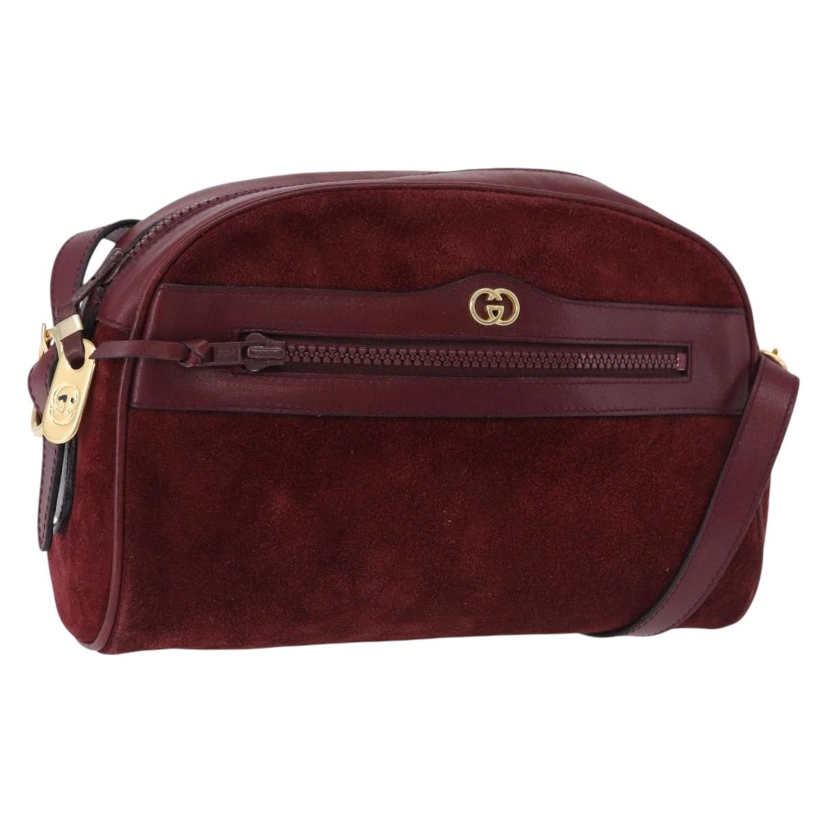 GUCCI Shoulder Bag Suede Bordeaux Gold Tone Auth 192771