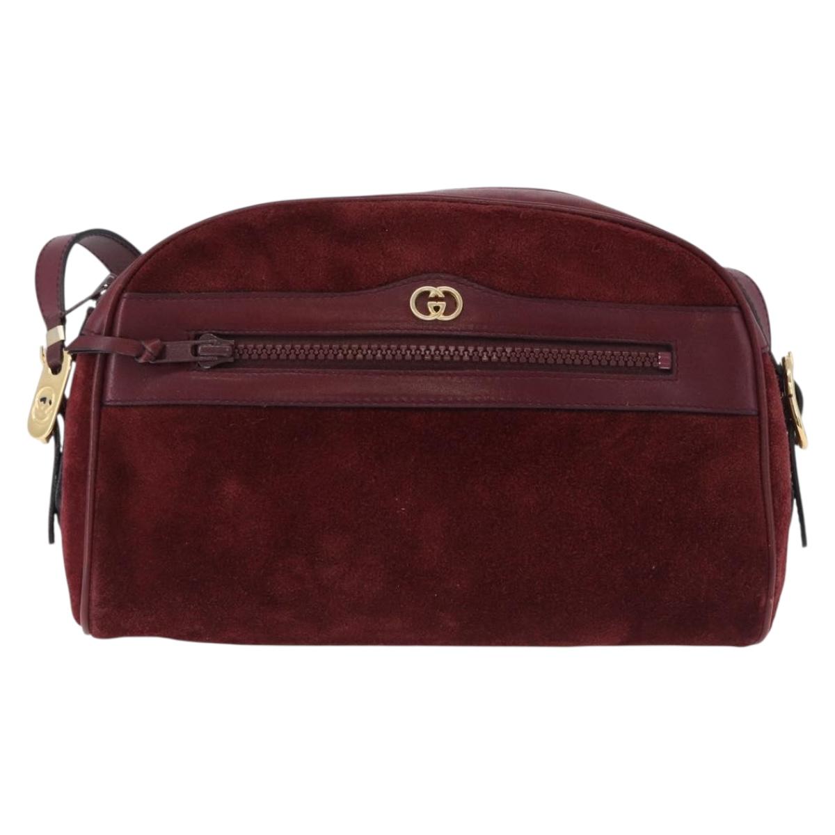 GUCCI Shoulder Bag Suede Bordeaux Gold Tone Auth 192771