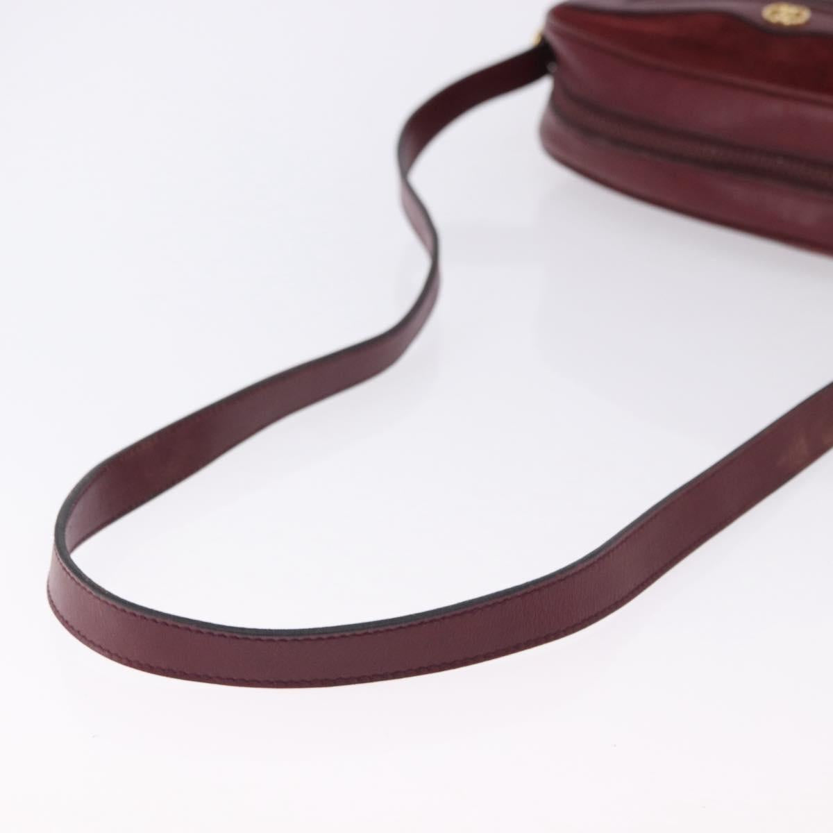 GUCCI Shoulder Bag Suede Bordeaux Gold Tone Auth 192771
