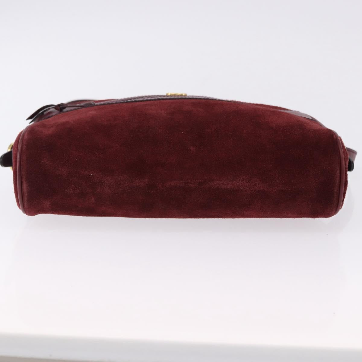 GUCCI Shoulder Bag Suede Bordeaux Gold Tone Auth 192771