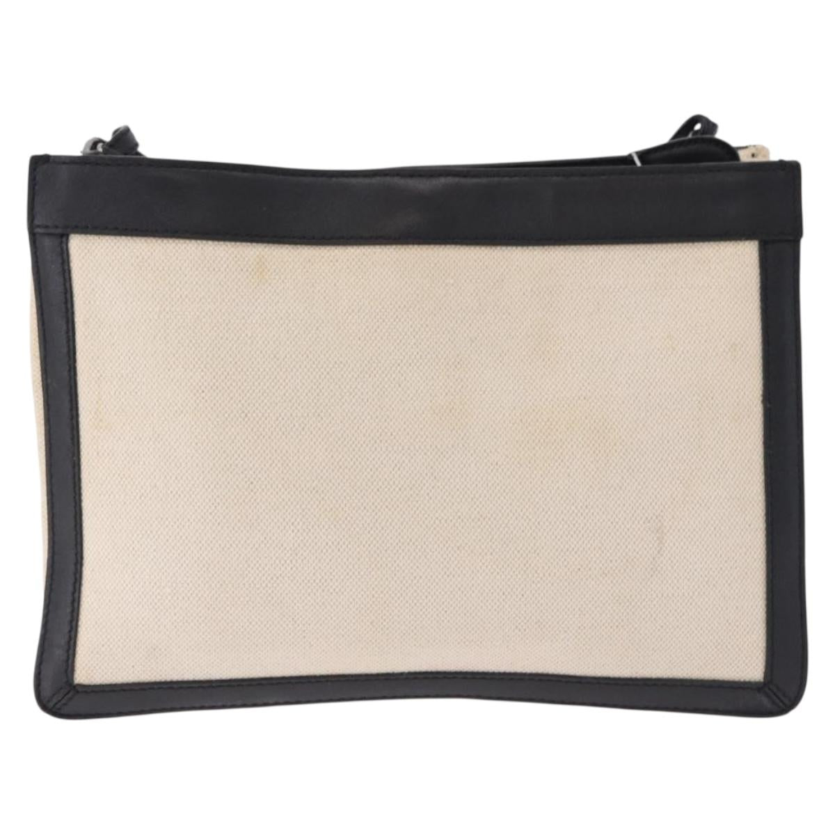 BALENCIAGA Navy Pochette Shoulder Bag Canvas Ivory Black 339937 Auth 192772